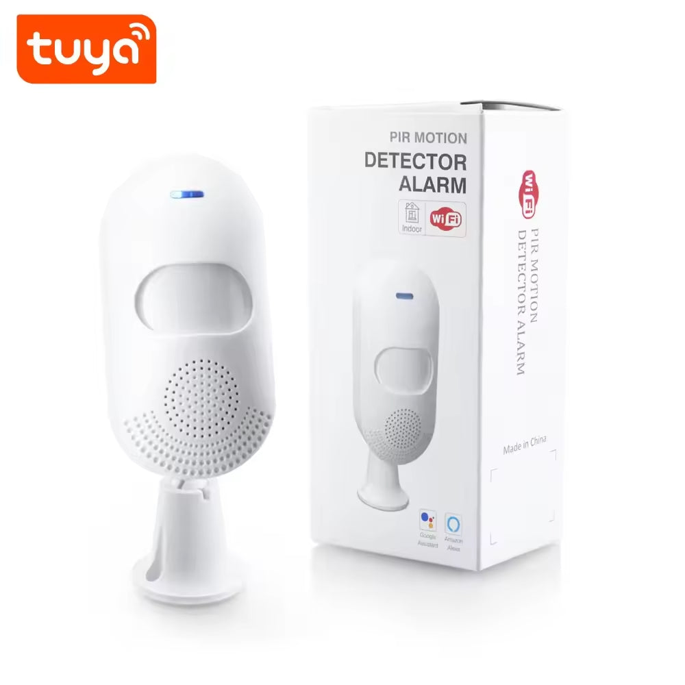 Tuya WiFi PIR Motion Sensor with Tuya WiFi Siren with 2 remotes and 12V Power Supply (Get Alarm remotely Anywhere in The World)