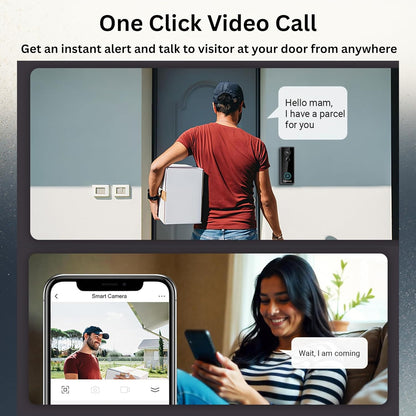 Smart Video Doorbell VDP-TY, 2.4G WiFi APP Remote Monitoring 2-Way Talk 120° Wide-Angle Lens, IP65 Waterproof with 4000mAh Battery for Home Security