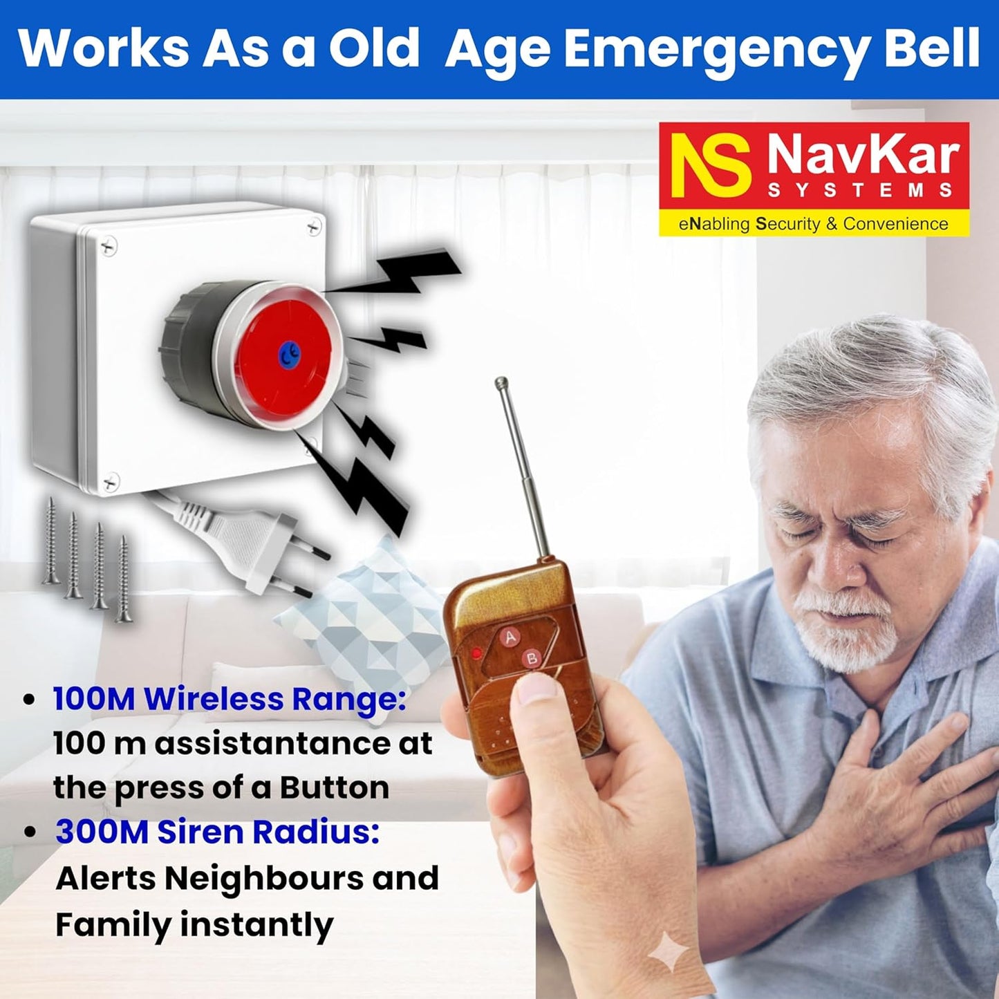 Remote Control Alarm Kit – Old Age People Panic Alarm Button | Dual Mode | Call Bell 300m Loud Hooter Emergency Siren for Home Dukaan Jewellery, 2 remotes