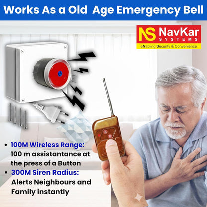 Remote Control Alarm Kit – Old Age People Panic Alarm Button | Dual Mode | Call Bell 300m Loud Hooter Emergency Siren for Home Dukaan Jewellery, 2 remotes