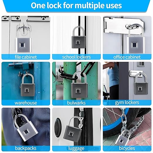 Smart Fingerprint Padlock, Finger Print Unlock Mini Security Key Friendly Kids and Elderly Keyless Lock Quick Anti-Theft