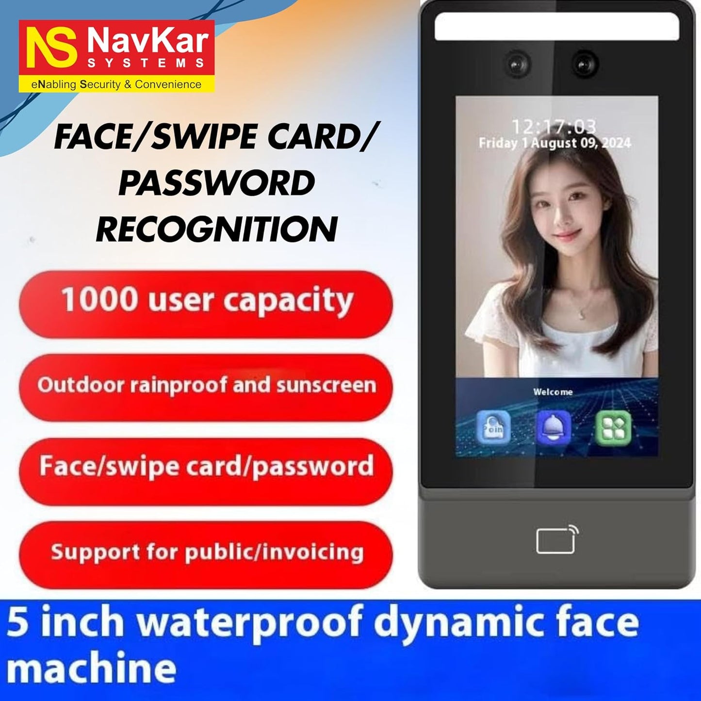 Combo-CN285 FCAC-1K Face Card Pin Weatherproof Biometric Access Control with EM Lock, exit Push Button and 12V Power Supply | Data Output in Pen Drive in Excel Format