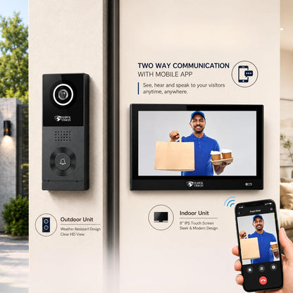 Hawkvision 8 Inch WiFi Video Door Intercom System with 1080P Touch Screen Monitor, 2MP Outdoor Camera, HawkSmart App, 120° Wide Angle, Night Vision, Two Way Talk & Remote Door Unlock