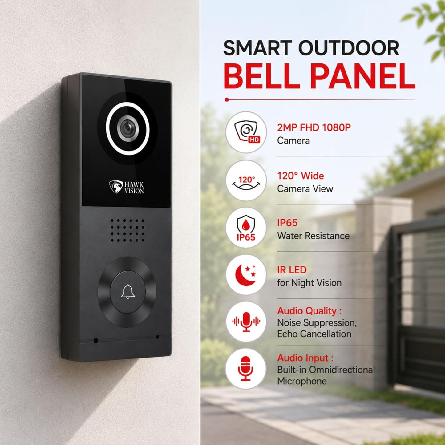 Hawkvision 8 Inch WiFi Video Door Intercom System with 1080P Touch Screen Monitor, 2MP Outdoor Camera, HawkSmart App, 120° Wide Angle, Night Vision, Two Way Talk & Remote Door Unlock