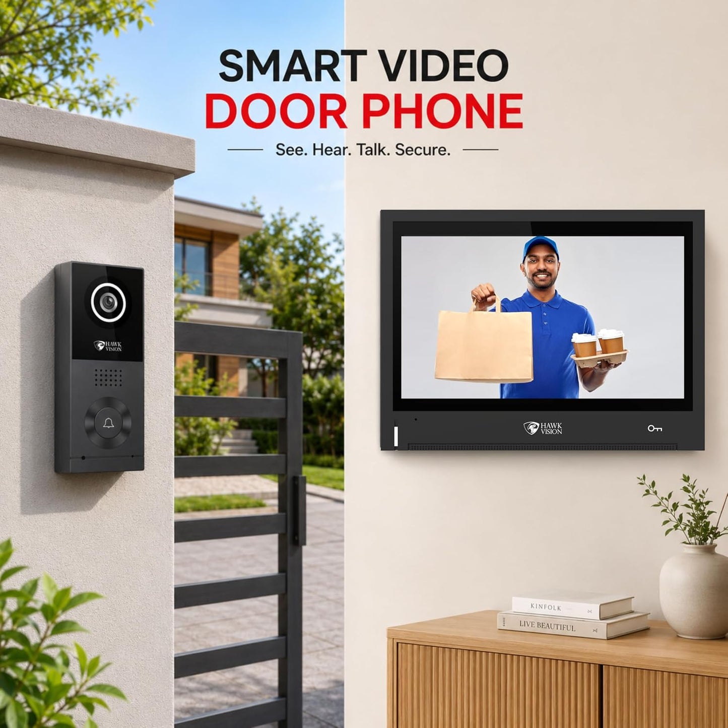 Hawkvision 8 Inch WiFi Video Door Intercom System with 1080P Touch Screen Monitor, 2MP Outdoor Camera, HawkSmart App, 120° Wide Angle, Night Vision, Two Way Talk & Remote Door Unlock
