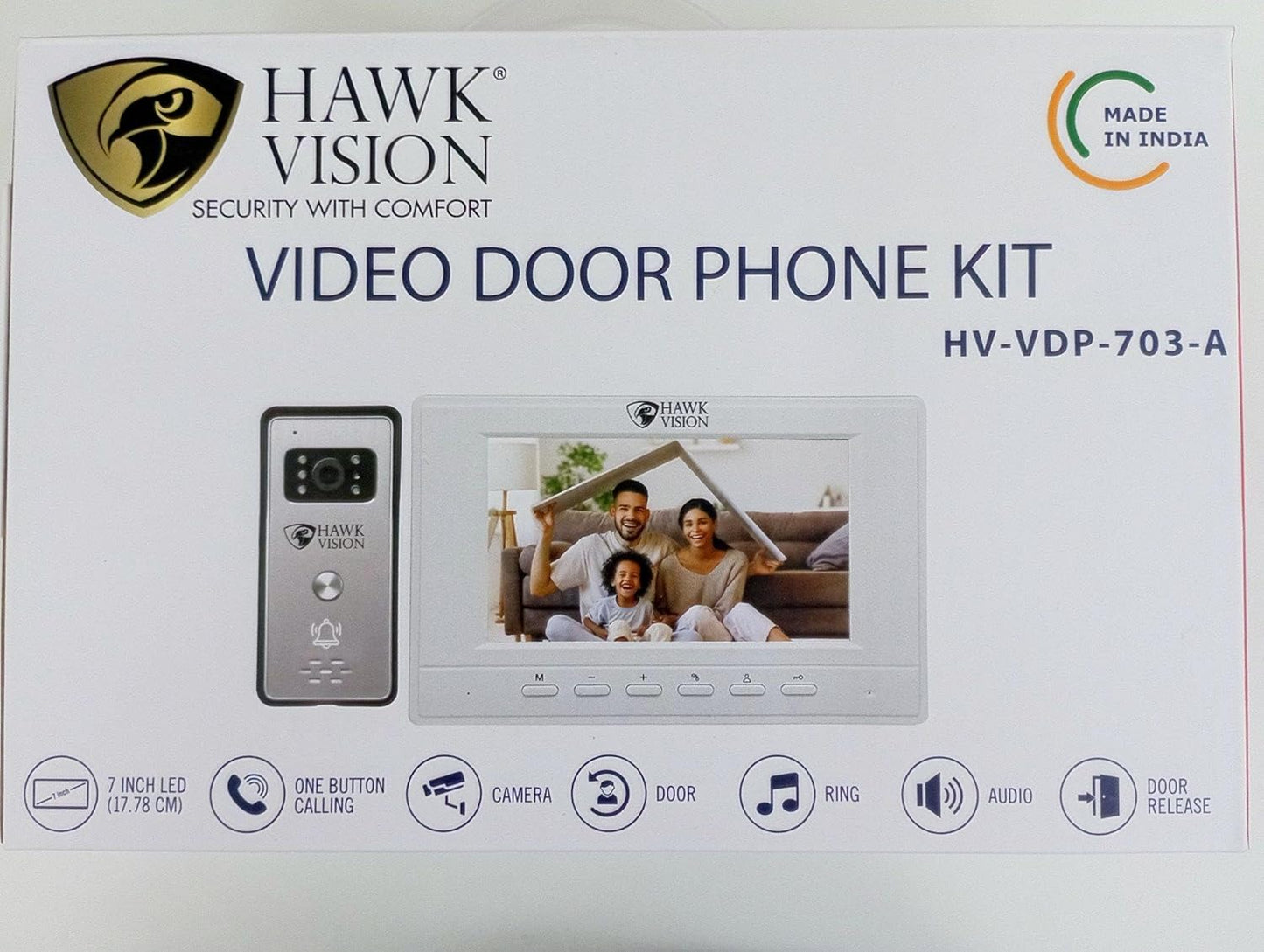 Hawk Vision HV-VDP-703A 7-Inch Video Door Phone Kit | Doorbell Camera with Night Vision | Two-Way Intercom | Main Door Security System for Homes & Flats with Display, Audio, and Remote Monitoring