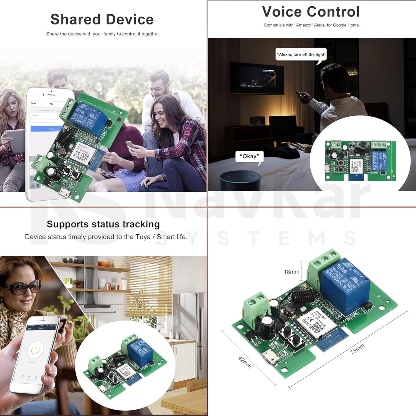 Navkar Systems Tuya wifi Switch Smart 1CH Relay Module DC 5V-12V with 2 Remotes