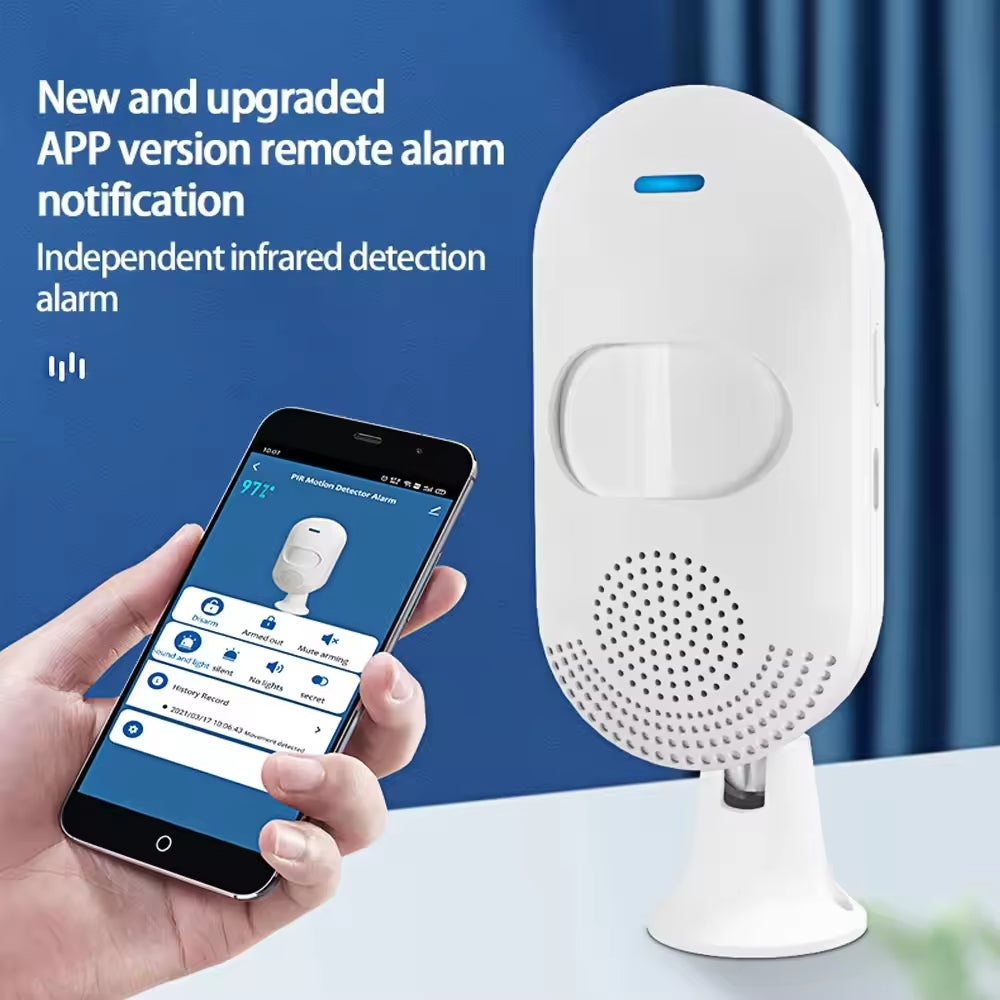 Tuya WiFi PIR Motion Sensor with Tuya WiFi Siren with 2 remotes and 12V Power Supply (Get Alarm remotely Anywhere in The World)