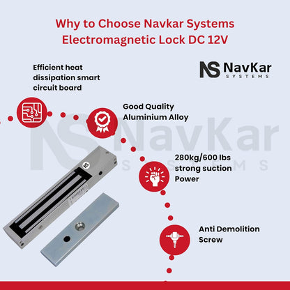 NAVKAR SYSTEMS RFID Pin Access Control System, EM Lock 600 Lbs, U Bracket, K80 Supply, PVC Button, Keychain Tag 10 Nos for Toughened Glass Door