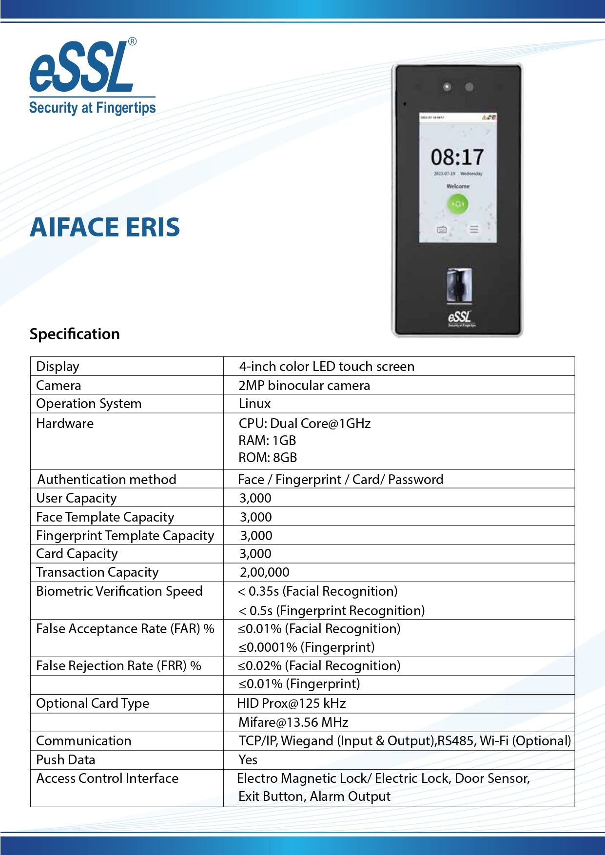 NAVKAR SYSTEMS Essl AI FACE ERIS with FACE and Finger Biometric Machine