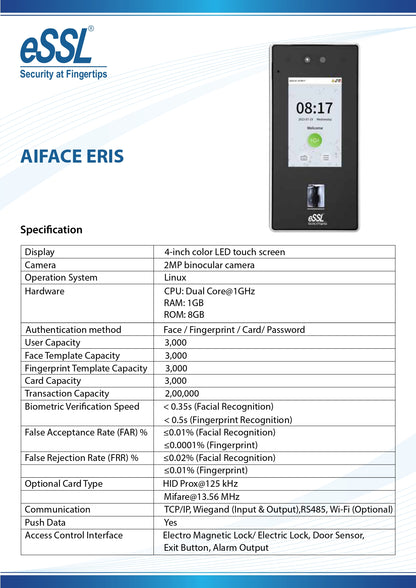 NAVKAR SYSTEMS Essl AI FACE ERIS with FACE and Finger Biometric Machine