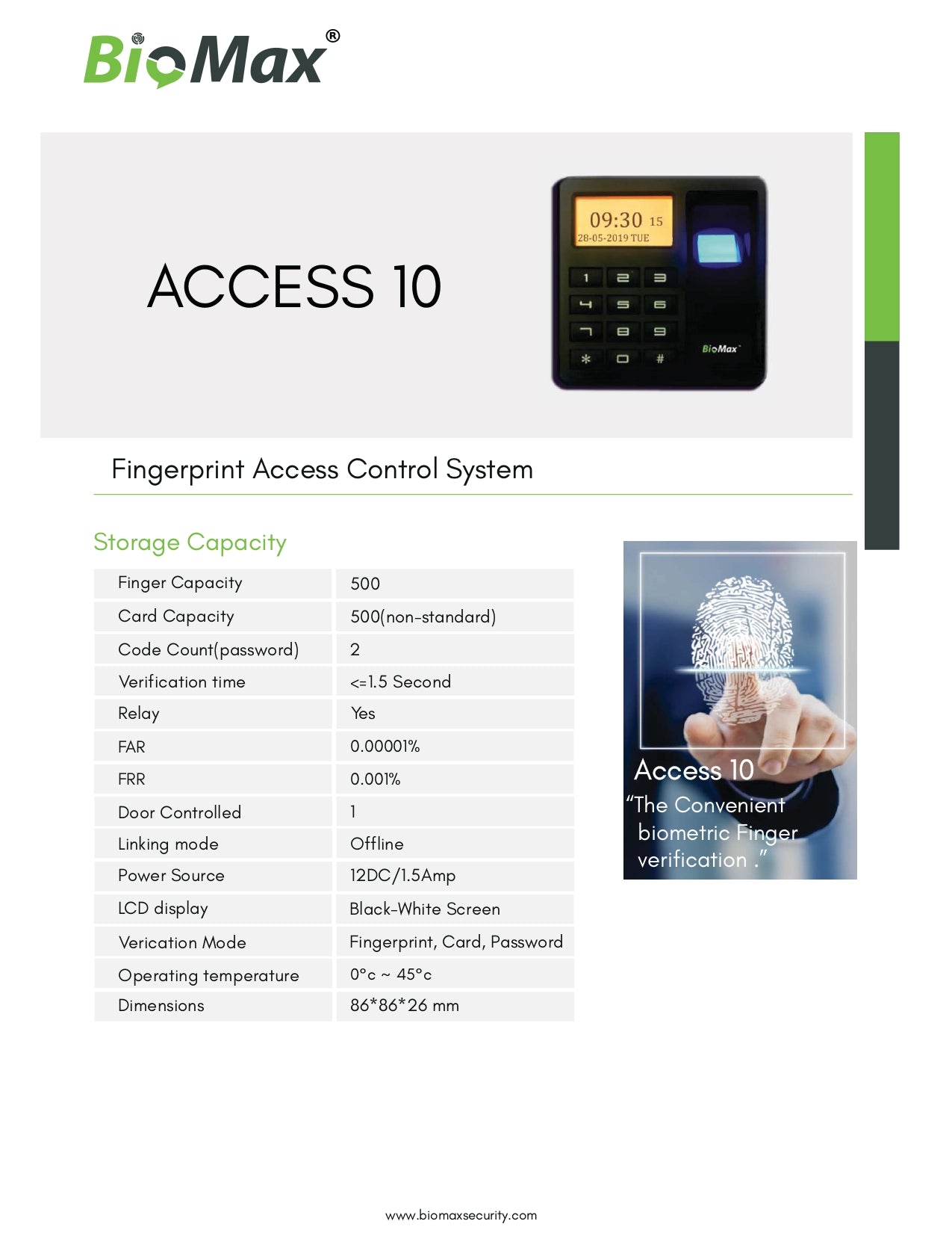 Biomax N-Access 10 Fingerprint Access Control System