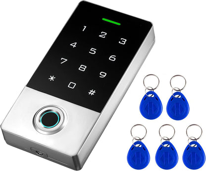 Fingerprint Password Access Control System with 5PCS ID Key Fobs, Fingerprint Door Lock Keypad Controller Support 10000 Users, Weatherproof And Touch Panel