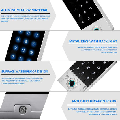 Fingerprint Password Access Control System with 5PCS ID Key Fobs, Fingerprint Door Lock Keypad Controller Support 10000 Users, Weatherproof And Touch Panel