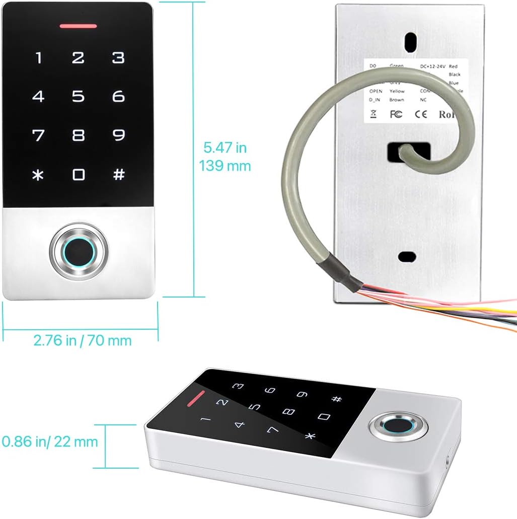 Fingerprint Password Access Control System with 5PCS ID Key Fobs, Fingerprint Door Lock Keypad Controller Support 10000 Users, Weatherproof And Touch Panel