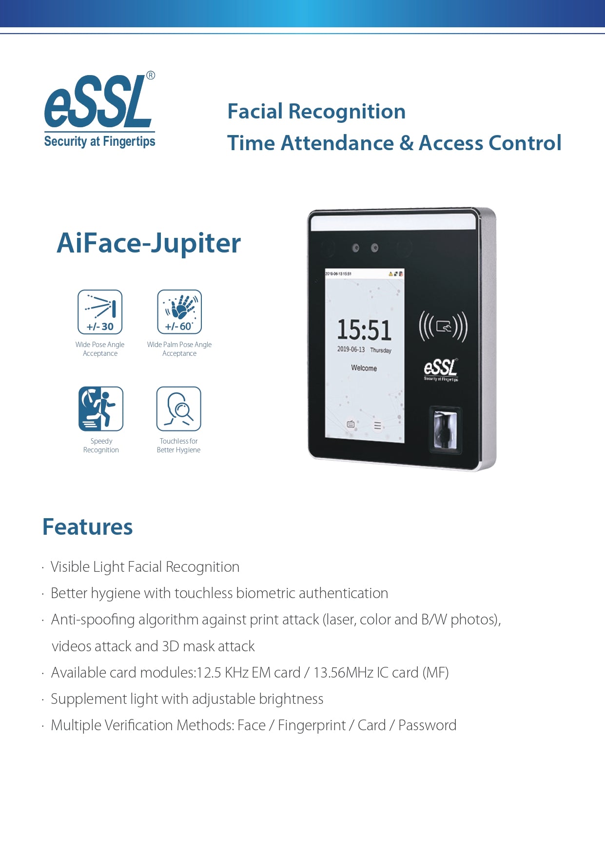 NAVKAR SYSTEMS eSSL Aiface - Jupiter Time & Attendance (Fingerprint)