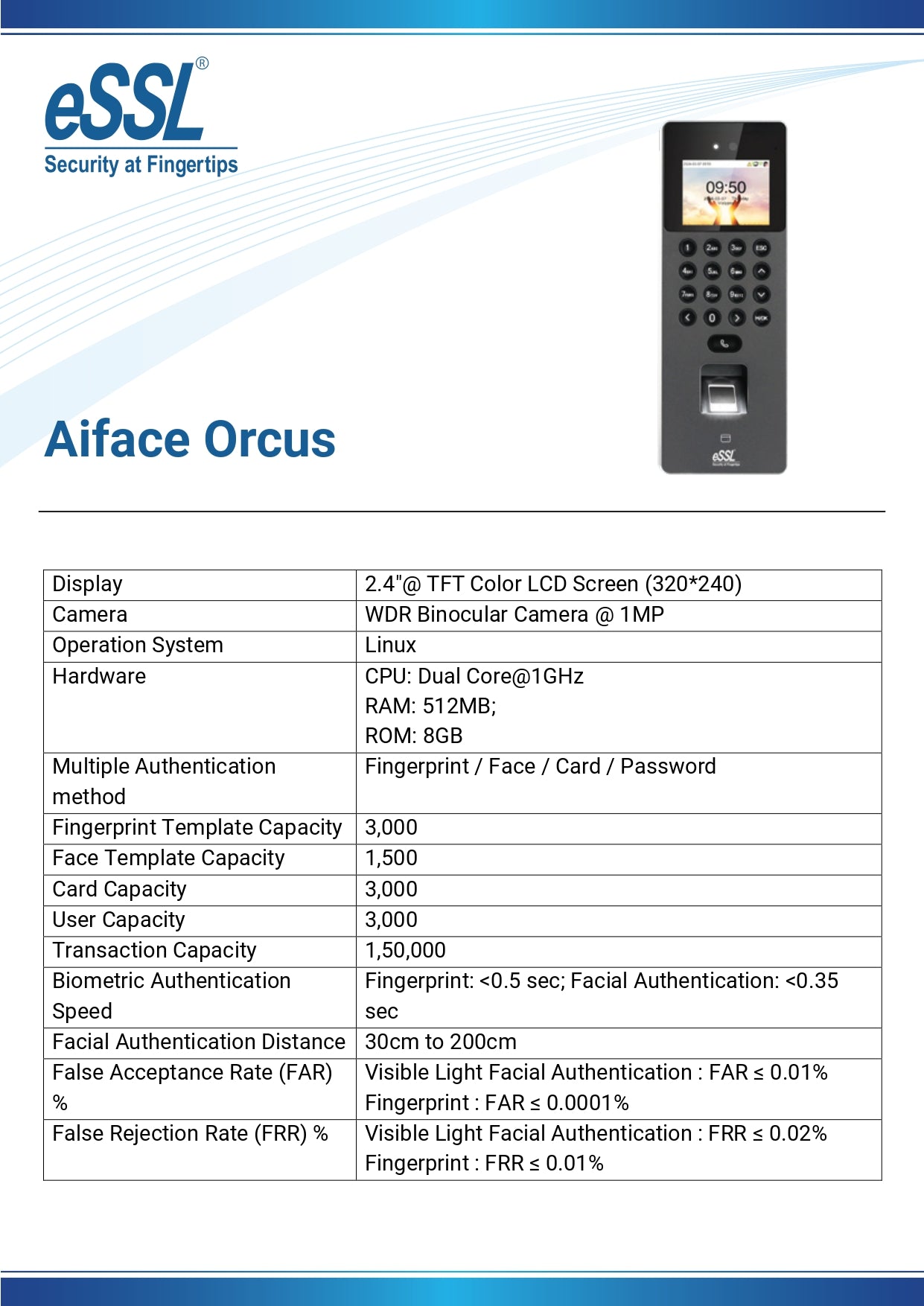 eSSL Aiface-Orcus Time & Attendance (Face, Fingerprint)
