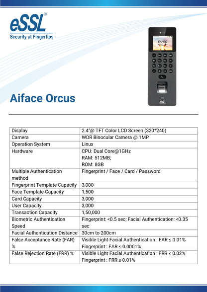 eSSL Aiface-Orcus Time & Attendance (Face, Fingerprint)