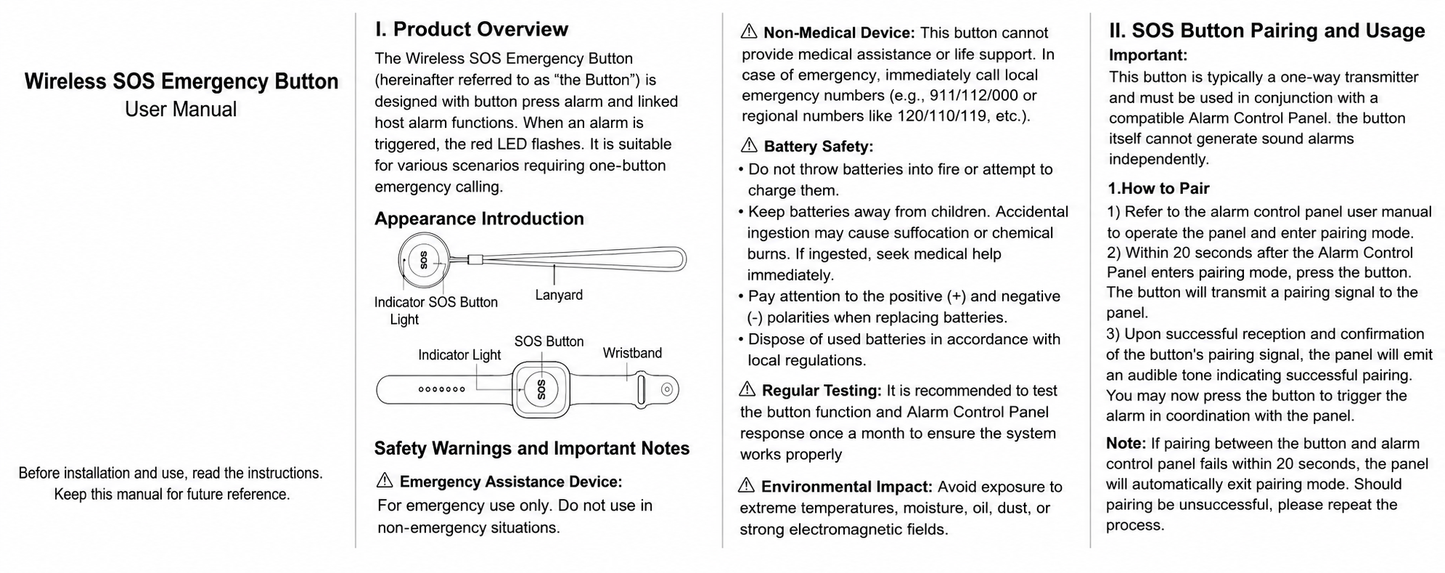 PW-43 Navkar Systems RF433MHz Wireless Watch Style SOS Panic Button for Elderly, Patients & Emergency Alarm System