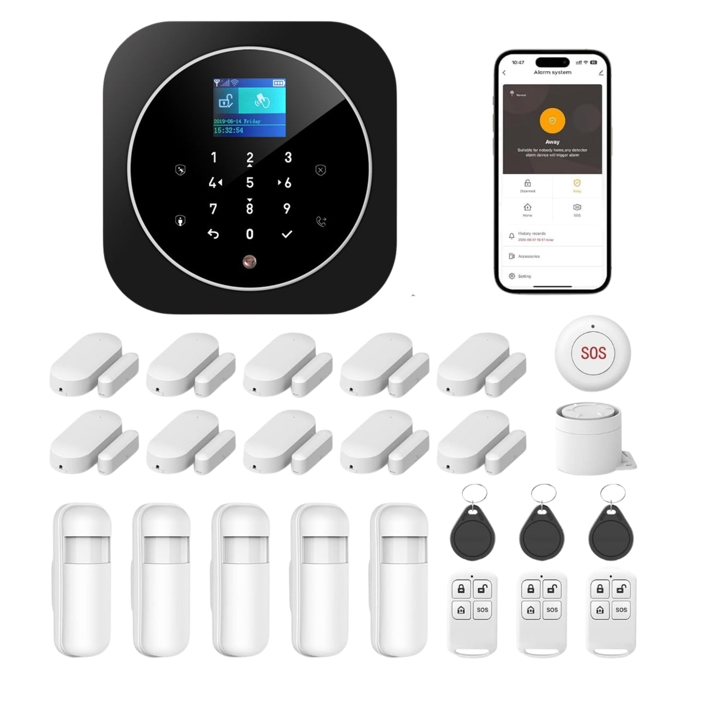 Combo-CN299 Navkar Systems ACJ-402 Home Security System, Wireless WIFI/2G Alarm Kits,4.3" Touch Screen Home Burglar Alarm with Door and Motion Sensors, Remote, SOS Emergency Button, Compatible with Alexa