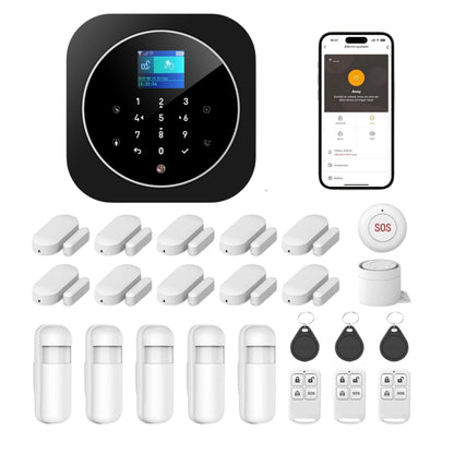 Combo-CN299 Navkar Systems ACJ-402 Home Security System, Wireless WIFI/2G Alarm Kits,4.3" Touch Screen Home Burglar Alarm with Door and Motion Sensors, Remote, SOS Emergency Button, Compatible with Alexa