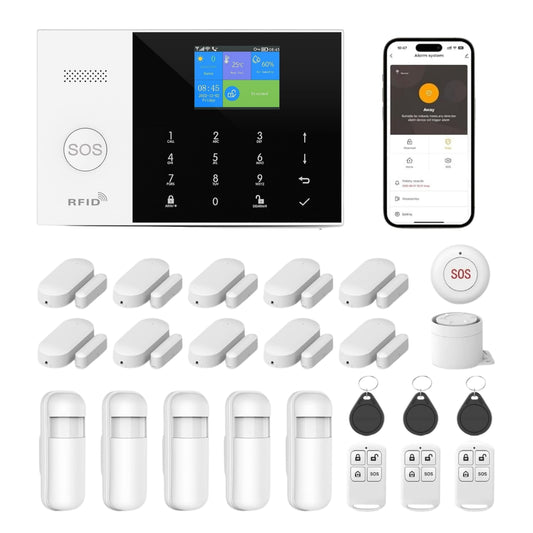Combo-CN300 Navkar Systems ACJ-405 Home Security System, Wireless WIFI/2G Alarm Kits,Touch Keypad Home Burglar Alarm with Door and Motion Sensors, Remote, SOS Emergency Button, Compatible with Alexa