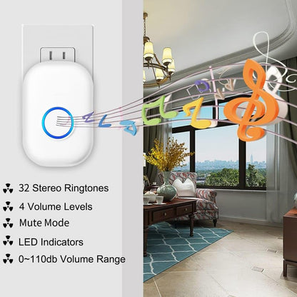 (DRB-43) Wireless doorbell, LED Flash, 32 ringtones and 4 Volume Levels, Running Within 1000 feet, Suitable for Homes, Offices, classrooms, Shops, Warehouses, etc (White)