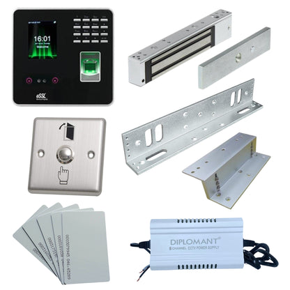Combo-CN169 Face Finger Biometric Attendance with 1 Year Cloud Software and Mobile App for Upto 50 Employees with EM Lock Exit Switch power Supply L Z Bracket and 10 thin RFID cards