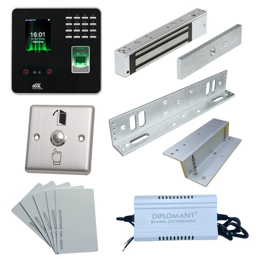 Combo-CN169 Face Finger Biometric Attendance with 1 Year Cloud Software and Mobile App for Upto 50 Employees with EM Lock Exit Switch power Supply L Z Bracket and 10 thin RFID cards