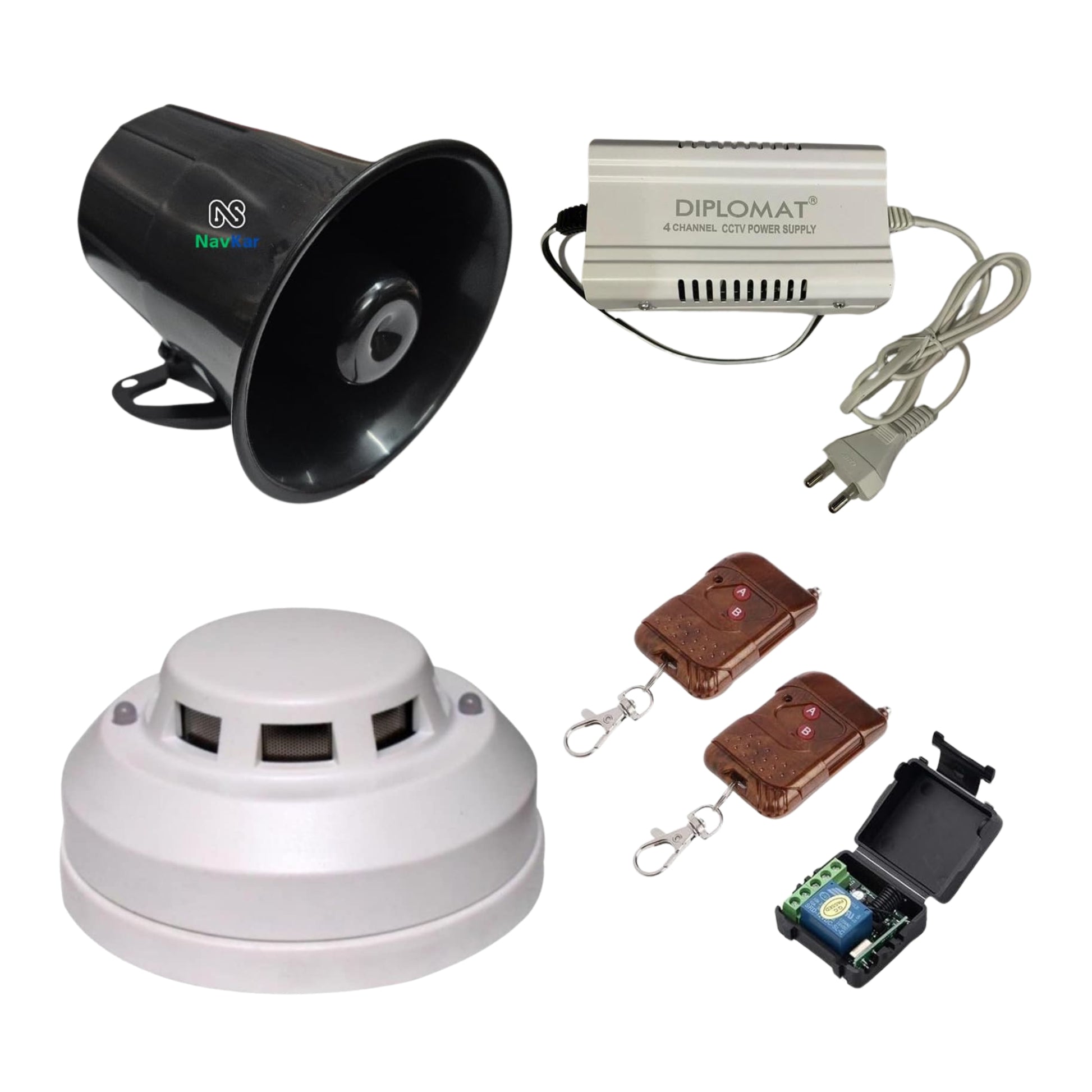 Combo-CN47 12v Wired Smoke Detector with 12v Siren Remote Kit