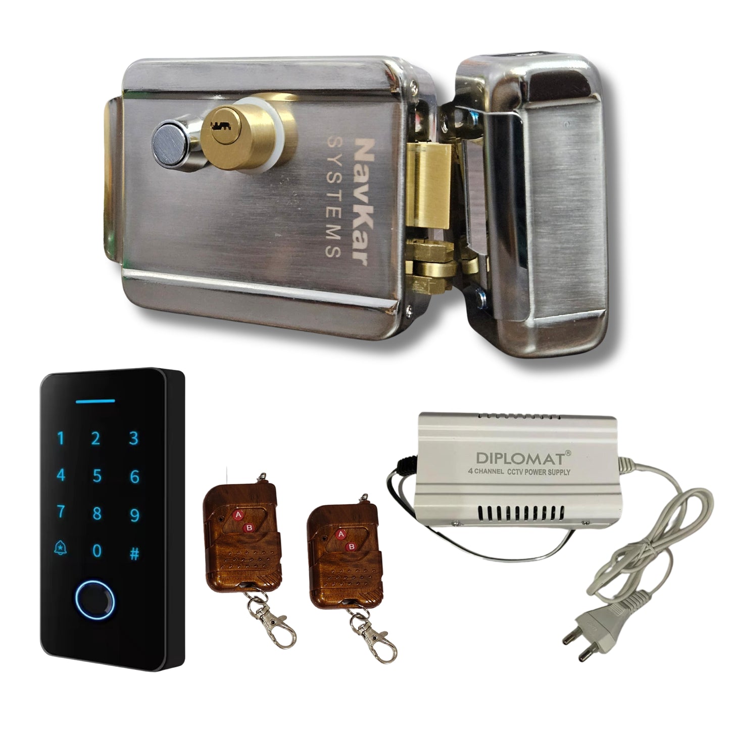 Combo-CN65 Electronic Rim Lock with Weatherproof Finger Card Pin Remote Mobile App Access Control Panel with 2 Remotes, Can Operate Any Electronic Lock Using Finger Card Pin Remote Smart Life App