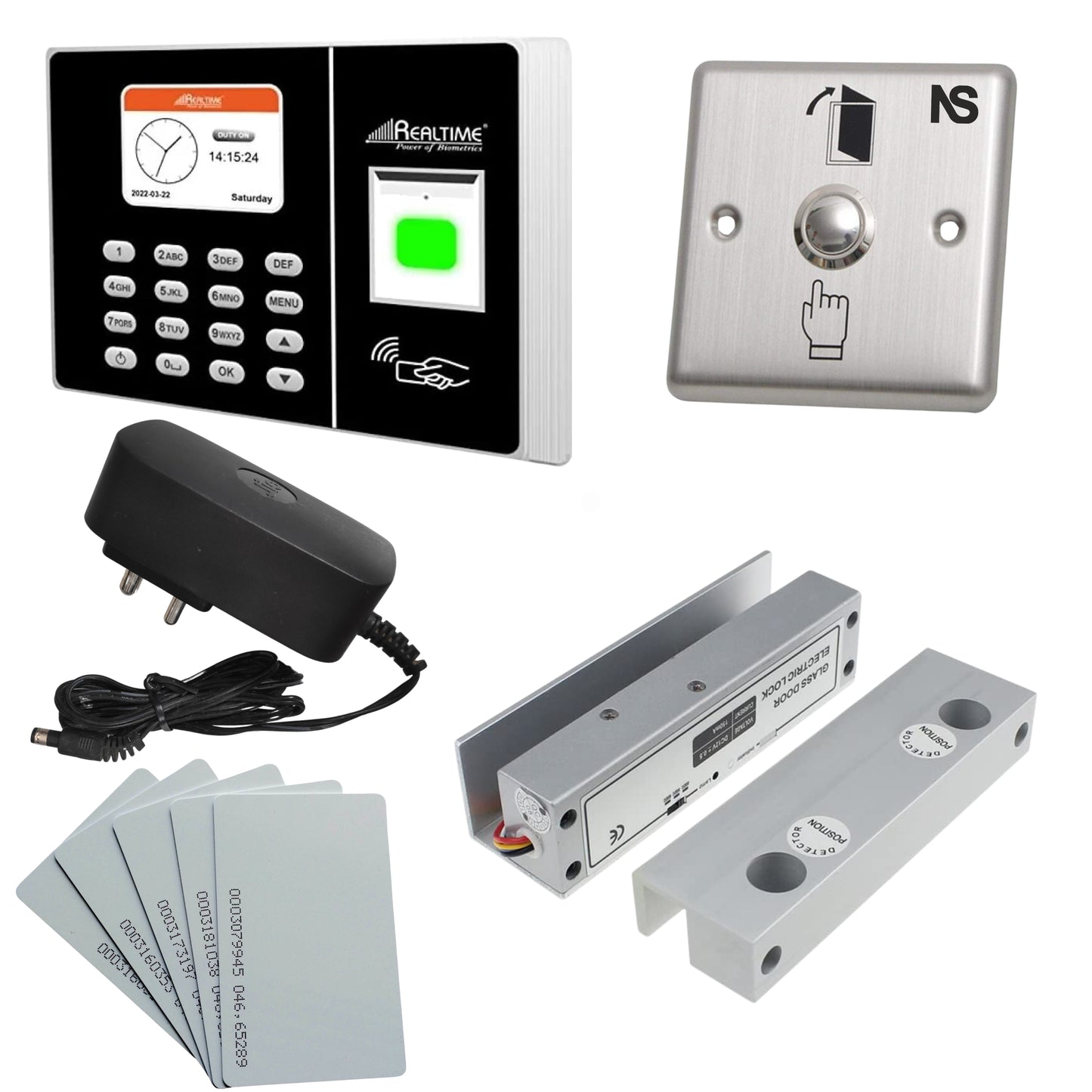 Combo-CN306 Biometric Attendance & Access Control System with Fully Frameless Glass Door Lock & Push Button