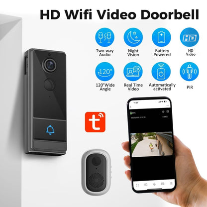 Smart Video Doorbell VDP-TY, 2.4G WiFi APP Remote Monitoring 2-Way Talk 120° Wide-Angle Lens, IP65 Waterproof with 4000mAh Battery for Home Security