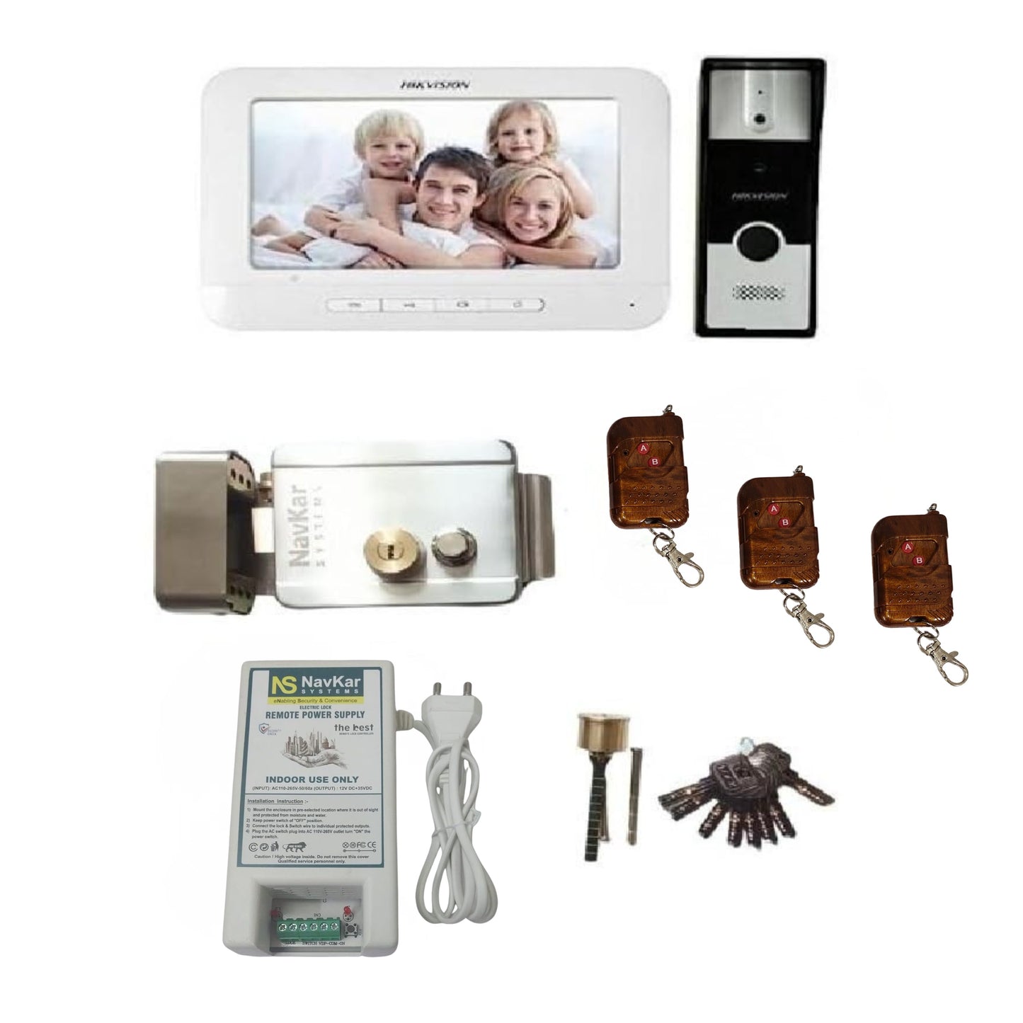 Combo-CN209 Electronic Door Lock+ Remote Power Supply + 3 Remotes with Video Door Phone (VDP DS-KIS204 7-inch)
