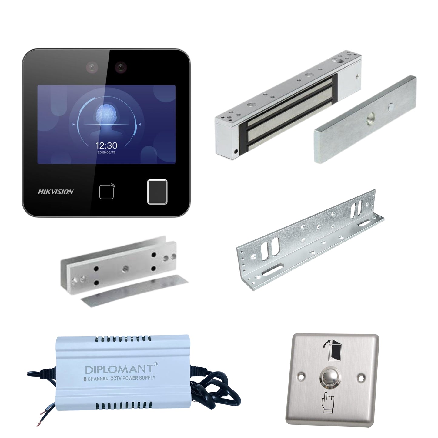 Hikvision Face Recognition Access Terminal DS-K1T343EFWX with EM Lock, L Bracket, U Bracket and Push Button