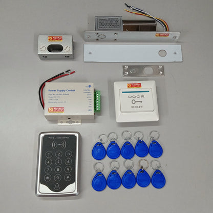 Door Entry Access Control System Kit RFID Access Control System, Drop Bolt Lock, U Bracket for Drop Bolt, K80 Supply, Exit Button, Keychain Tag 10 Nos