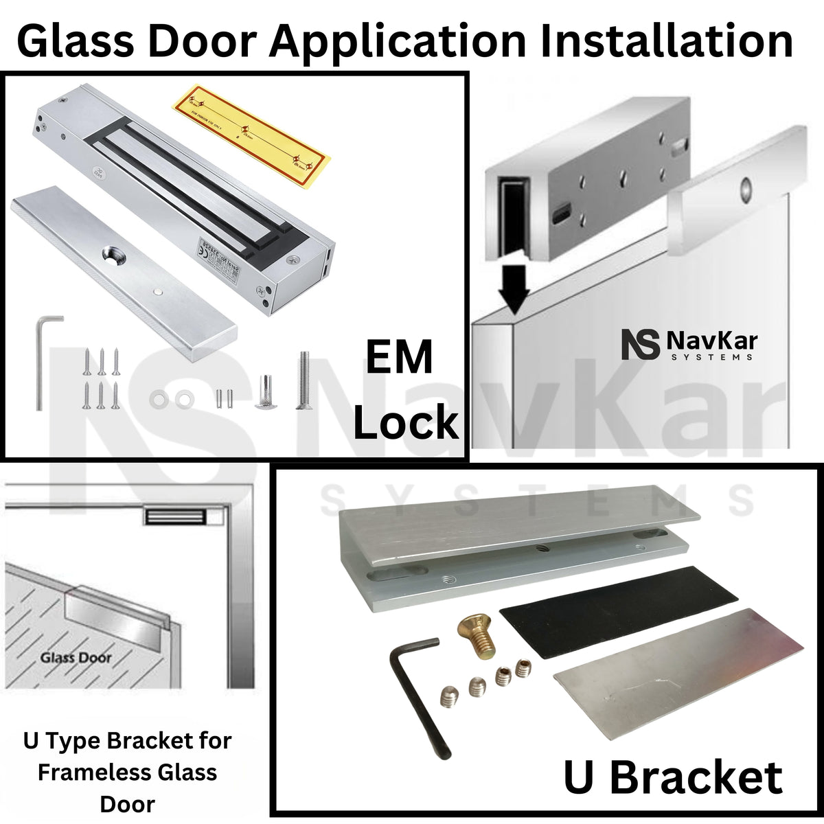 Em Lock Component Combo-CN124 EM Magnetic Lock + U Bracket Electromagnetic Lock Glass Do ...