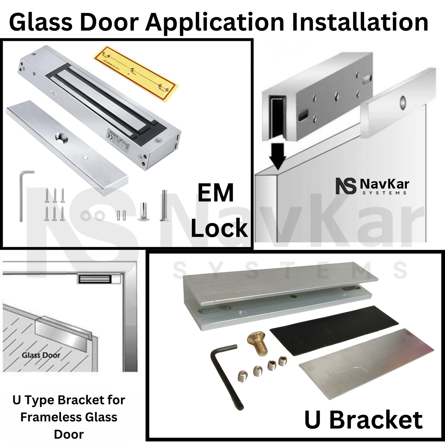 EM Magnetic Lock + U Bracket Electromagnetic Lock Glass Door | 600lbs EM Lock for Glass Door with U Shape Bracket | 2 Wire EM Lock Metal Wooden Frame Door Access Control Electric Magnetic Lock