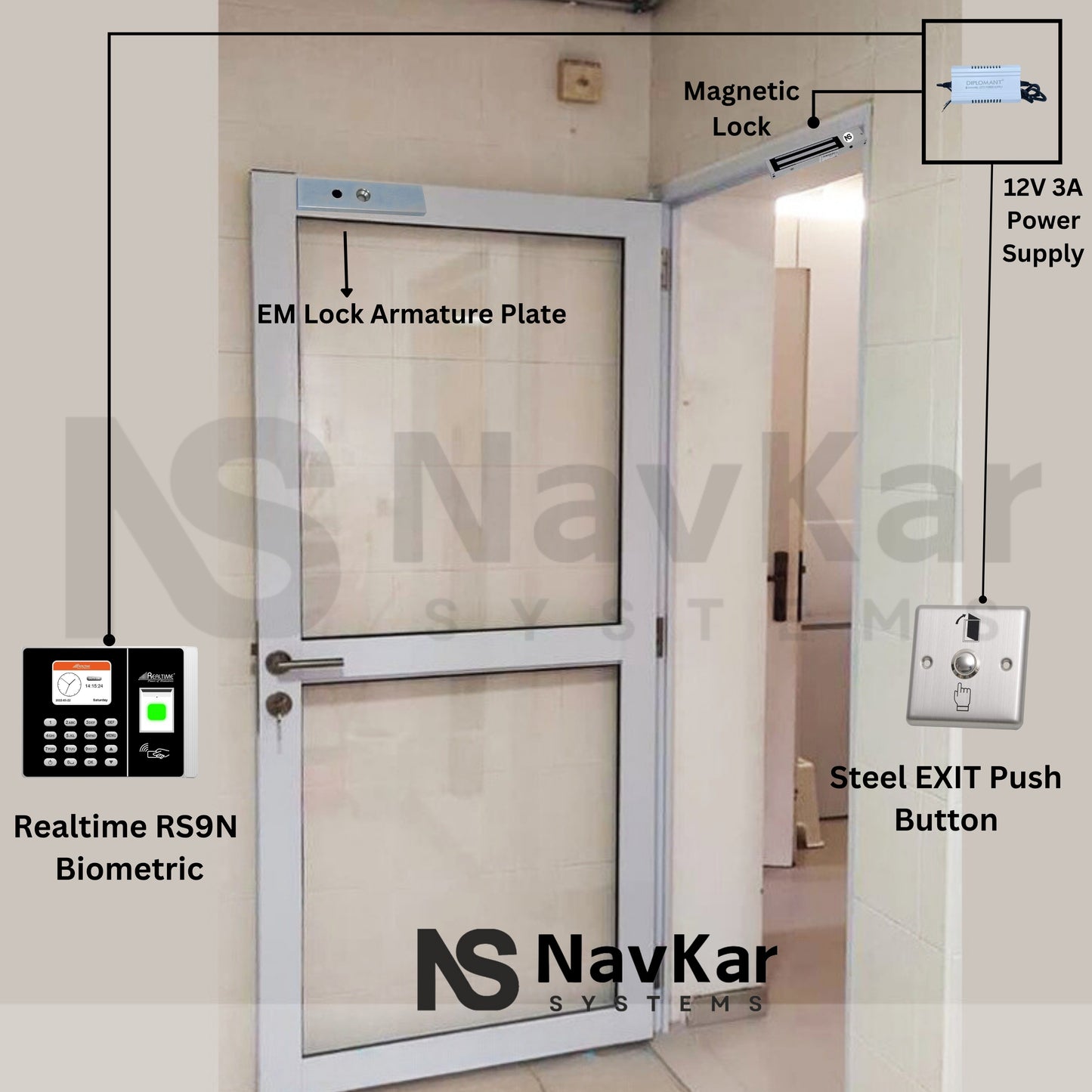 Combo-CN39 Biomeric Access with Date Validity with EM Lock Exit Switch Power Supply L Z Bracket for Libraries | Gyms Black Colour