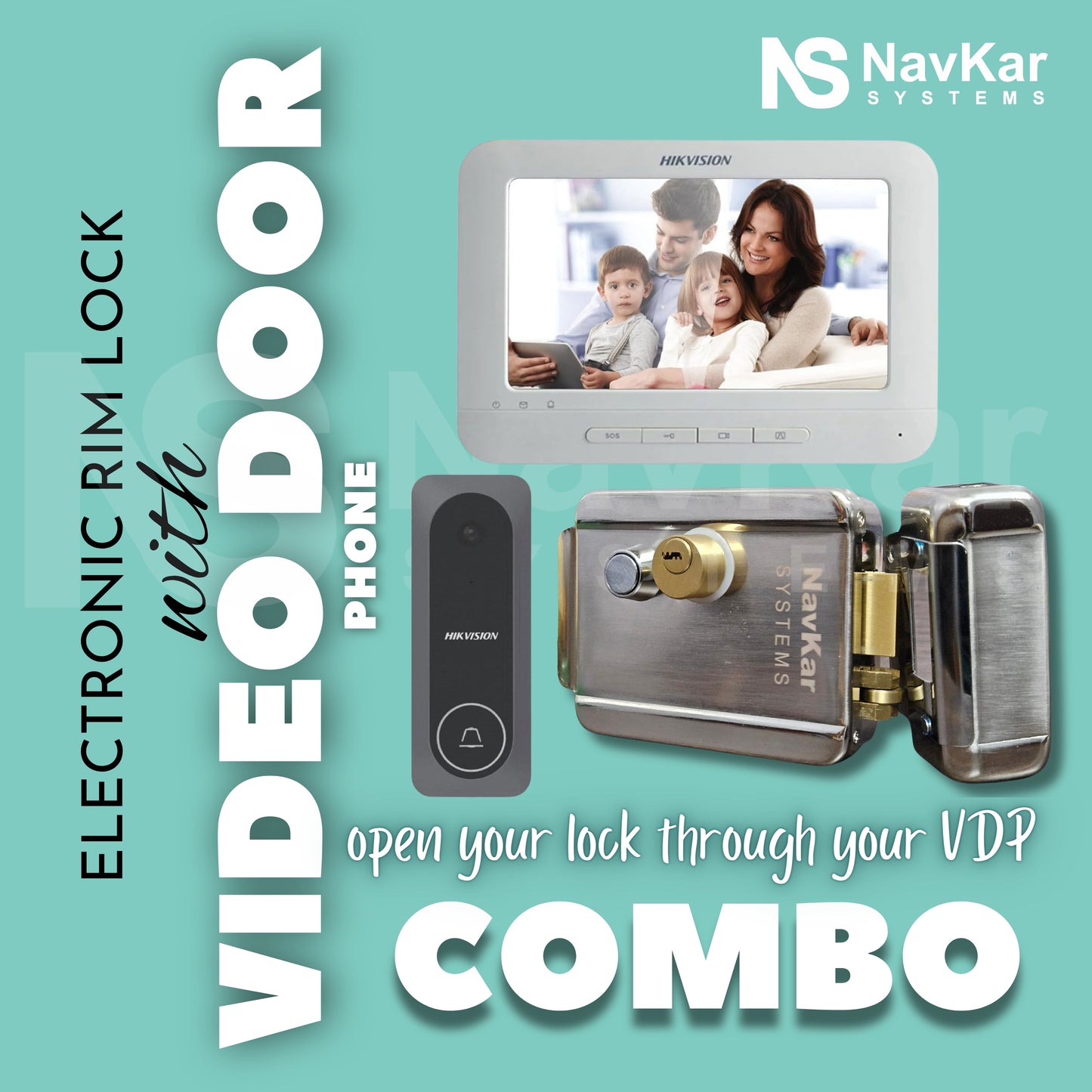 Combo-CN219 Electronic Door Lock+ WiFi Power Supply + 3 Remotes with Video Door Phone (VDP DS-KIS205T 7-inch)
