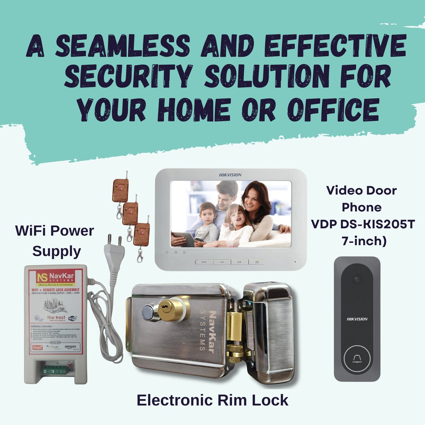 Combo-CN219 Electronic Door Lock+ WiFi Power Supply + 3 Remotes with Video Door Phone (VDP DS-KIS205T 7-inch)