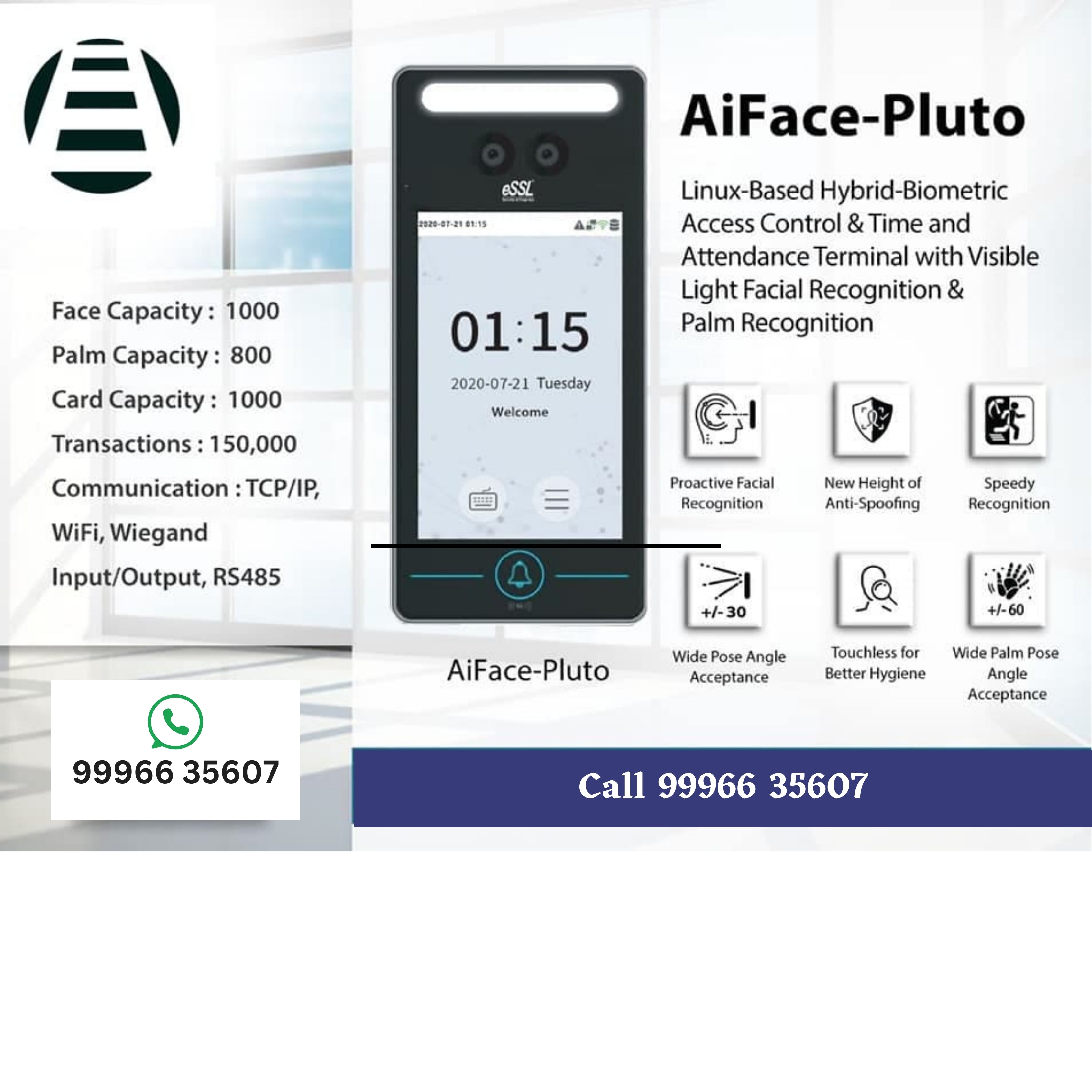 Ess Face Machine essl Face - AiFace-Pluto Biometric Attendence Machine – Navkar Systems