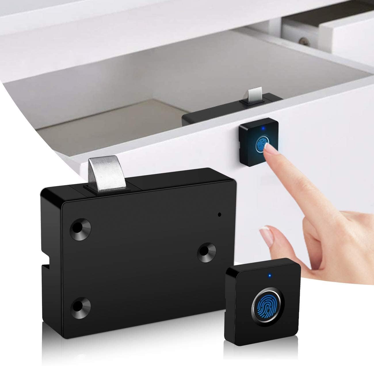 Fingerprint Drawer Lock - Pack of 3 | Keyless Drawer Lock with 20 Unique Fingerprint Access | Ideal for Home/Office | Suitable for Drawers/Desks/Cabinets I Door Thickness - 15-24mm