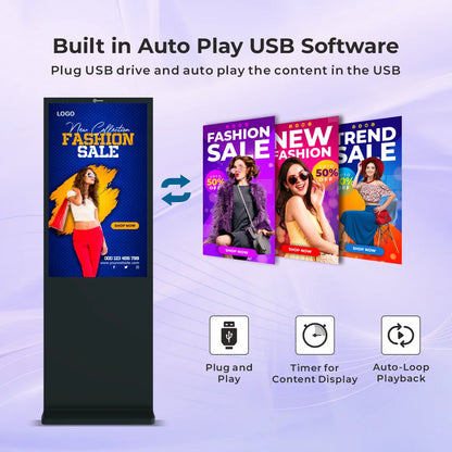T291099-A E Series 55 Inch Floor Mount Digital Signage Display | Android 9 | 2GB RAM + 16GB ROM | Non-Touch | Indoor Commercial Advertising Display