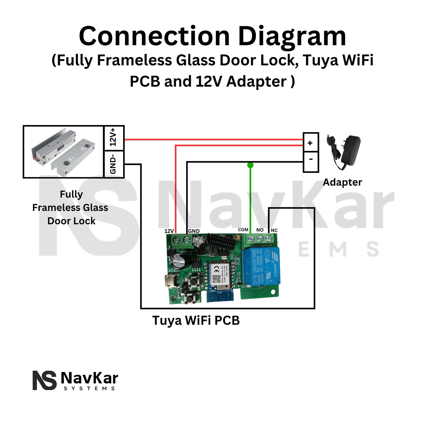 Navkar Systems Combo-CN220 Glass Door Drop Bolt Lock with Mobile App & Remote Kit with 2 Remotes and Adapter Set