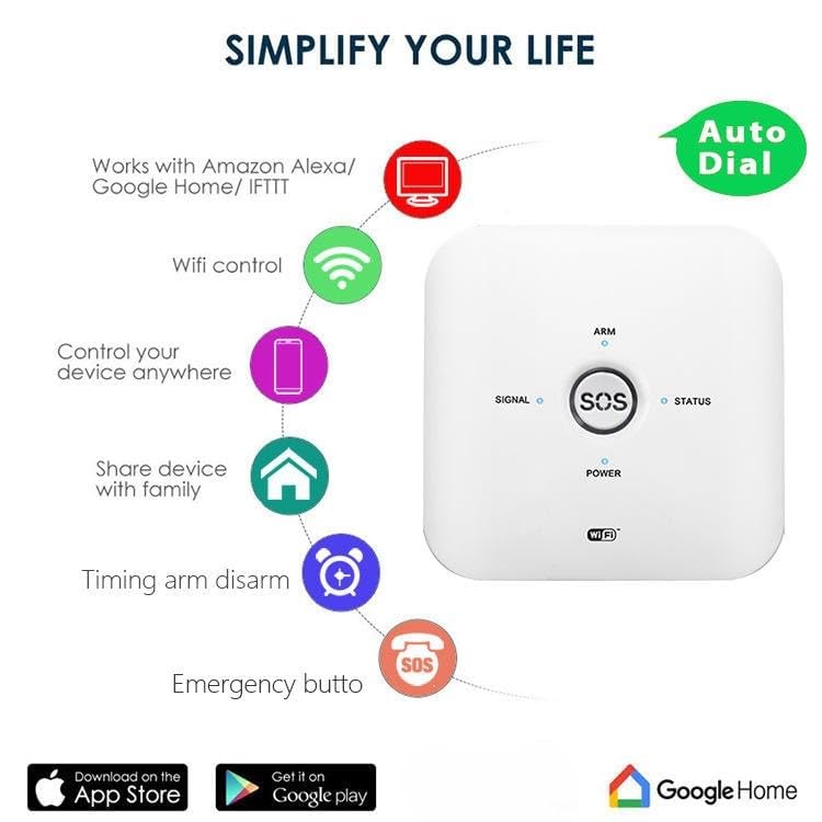 ACJ-390 Wireless Smart Security Alarm System with Remote Tag, Motion Sensor & Door Sensor, SMS/Phone Alerts, WiFi & GSM Sim Connection and Tuya App Control