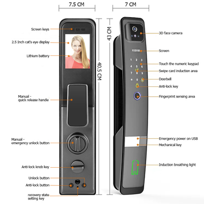 SLX-1 Face Recognition + Fingerprint + Password + Temporary Password + IC Card + Mechanical Key + Remote Unlocking + APP Grey Smart Door Lock