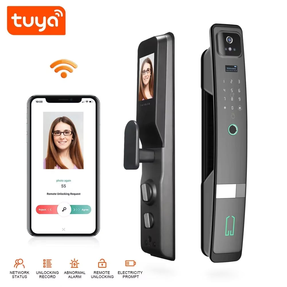 SLX-1 Face Recognition + Fingerprint + Password + Temporary Password + IC Card + Mechanical Key + Remote Unlocking + APP Grey Smart Door Lock