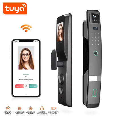 SLX-1 Face Recognition + Fingerprint + Password + Temporary Password + IC Card + Mechanical Key + Remote Unlocking + APP Grey Smart Door Lock