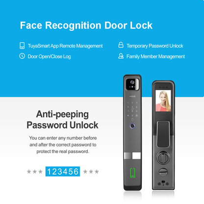 SLX-1 Face Recognition + Fingerprint + Password + Temporary Password + IC Card + Mechanical Key + Remote Unlocking + APP Grey Smart Door Lock